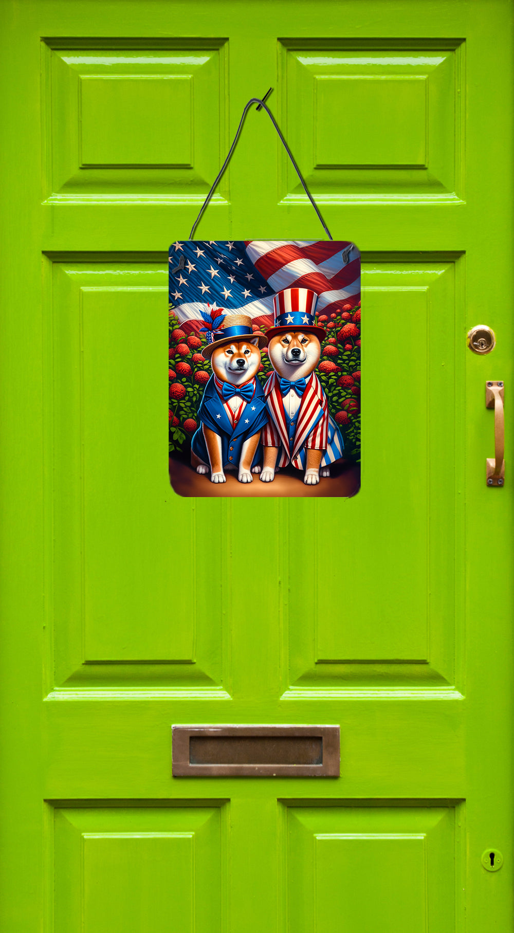All American Shiba Inu Wall or Door Hanging Prints Aluminum Metal Sign Kitchen Wall Bar Bathroom Plaque Home Decor Front Door Plaque, 12x16, Multicolor
