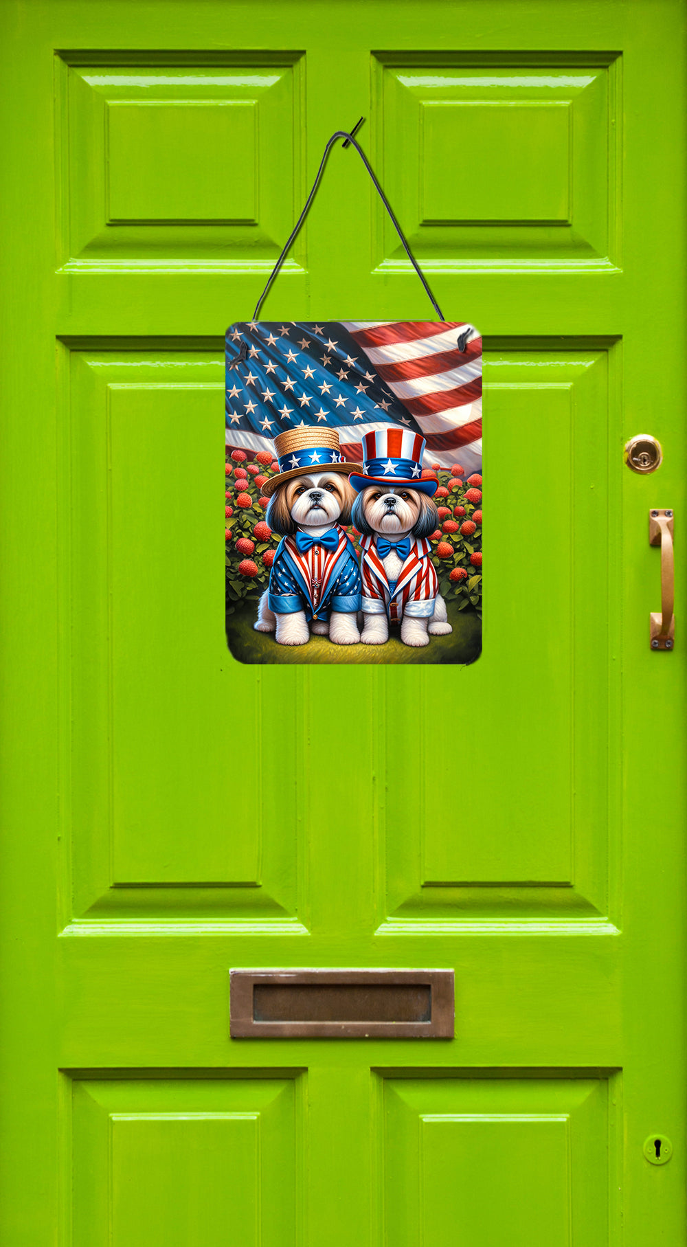 All American Shih Tzu Wall or Door Hanging Prints Aluminum Metal Sign Kitchen Wall Bar Bathroom Plaque Home Decor Front Door Plaque, 12x16, Multicolor