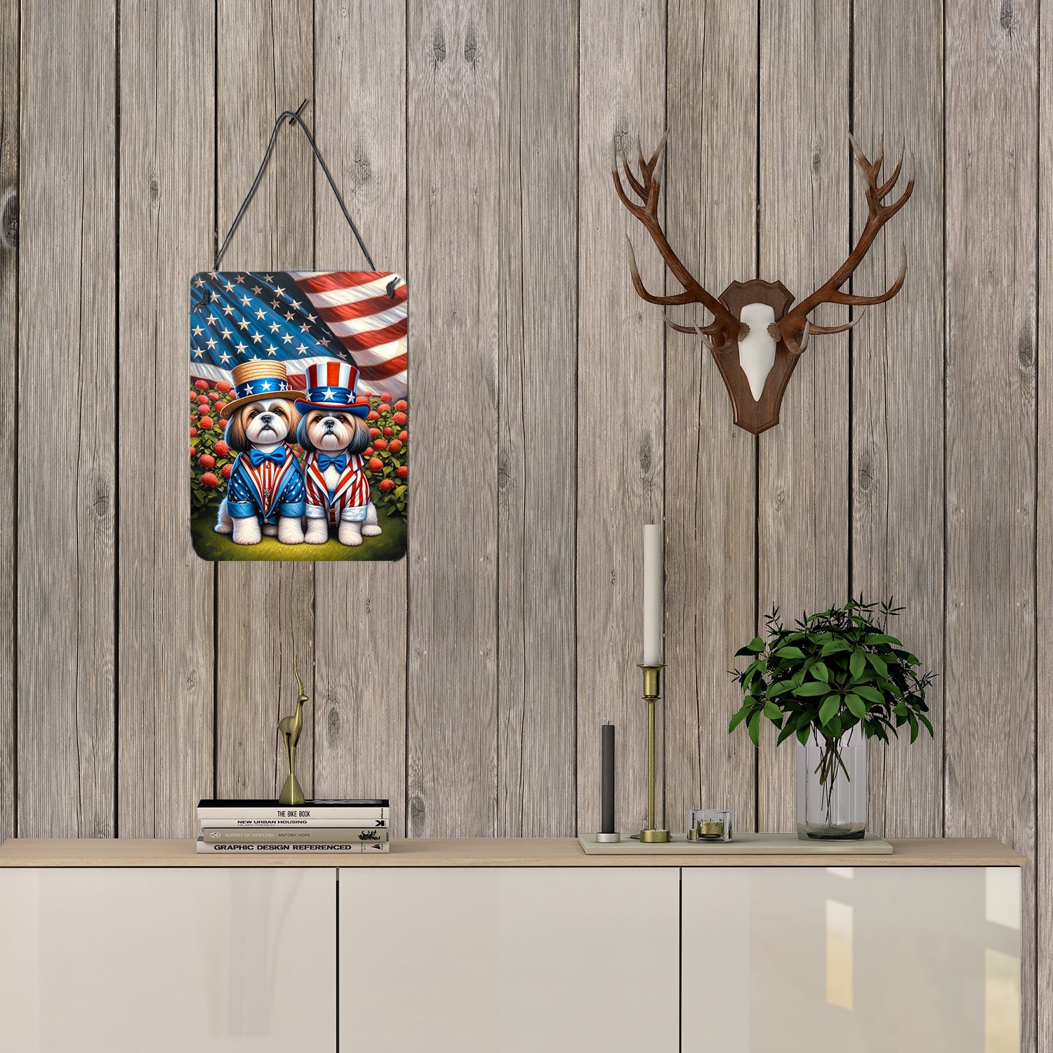 All American Shih Tzu Wall or Door Hanging Prints Aluminum Metal Sign Kitchen Wall Bar Bathroom Plaque Home Decor Front Door Plaque, 12x16, Multicolor