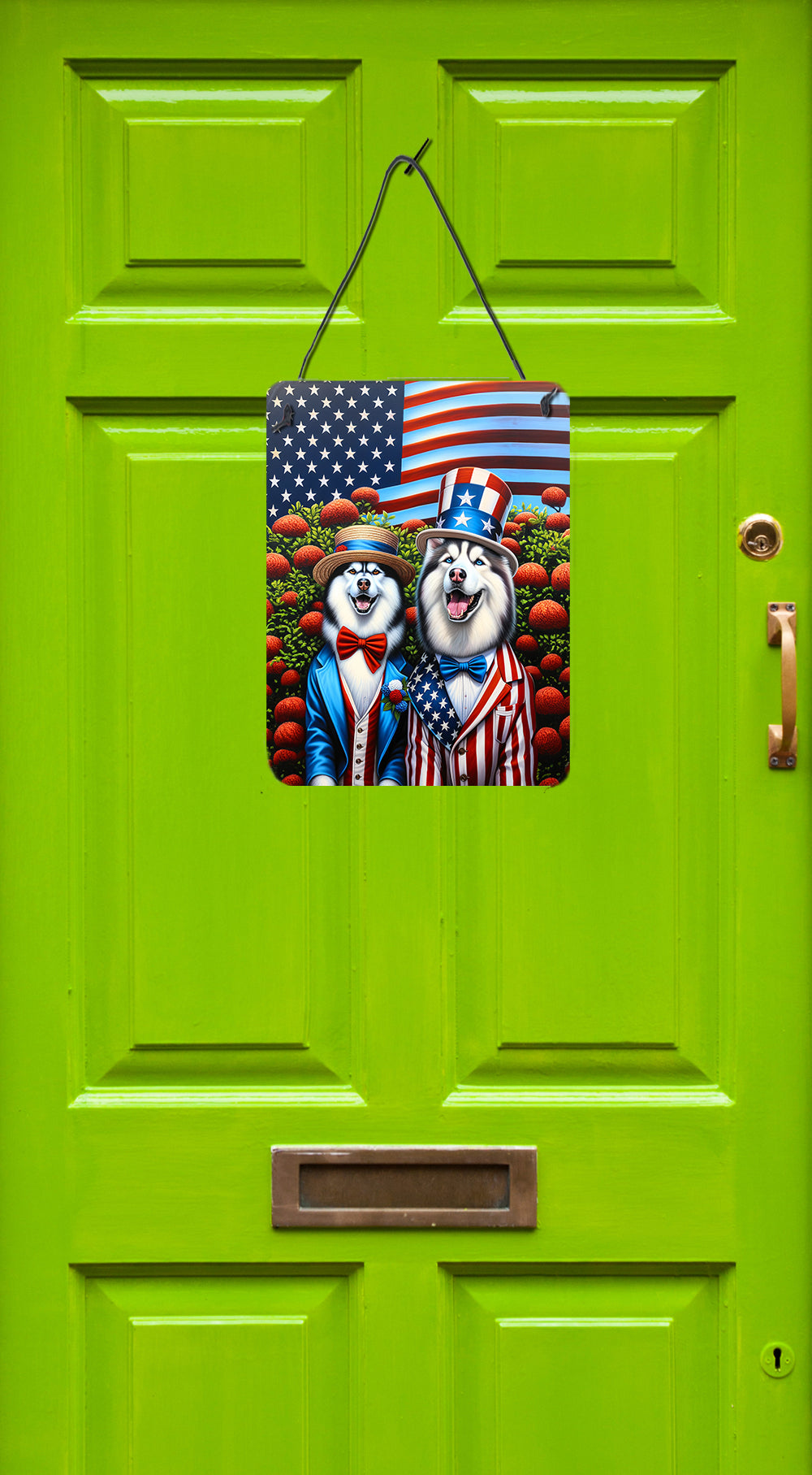 All American Siberian Husky Wall or Door Hanging Prints Aluminum Metal Sign Kitchen Wall Bar Bathroom Plaque Home Decor Front Door Plaque, 12x16, Multicolor