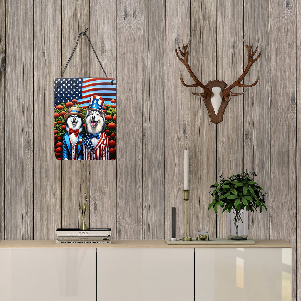 All American Siberian Husky Wall or Door Hanging Prints Aluminum Metal Sign Kitchen Wall Bar Bathroom Plaque Home Decor Front Door Plaque, 12x16, Multicolor