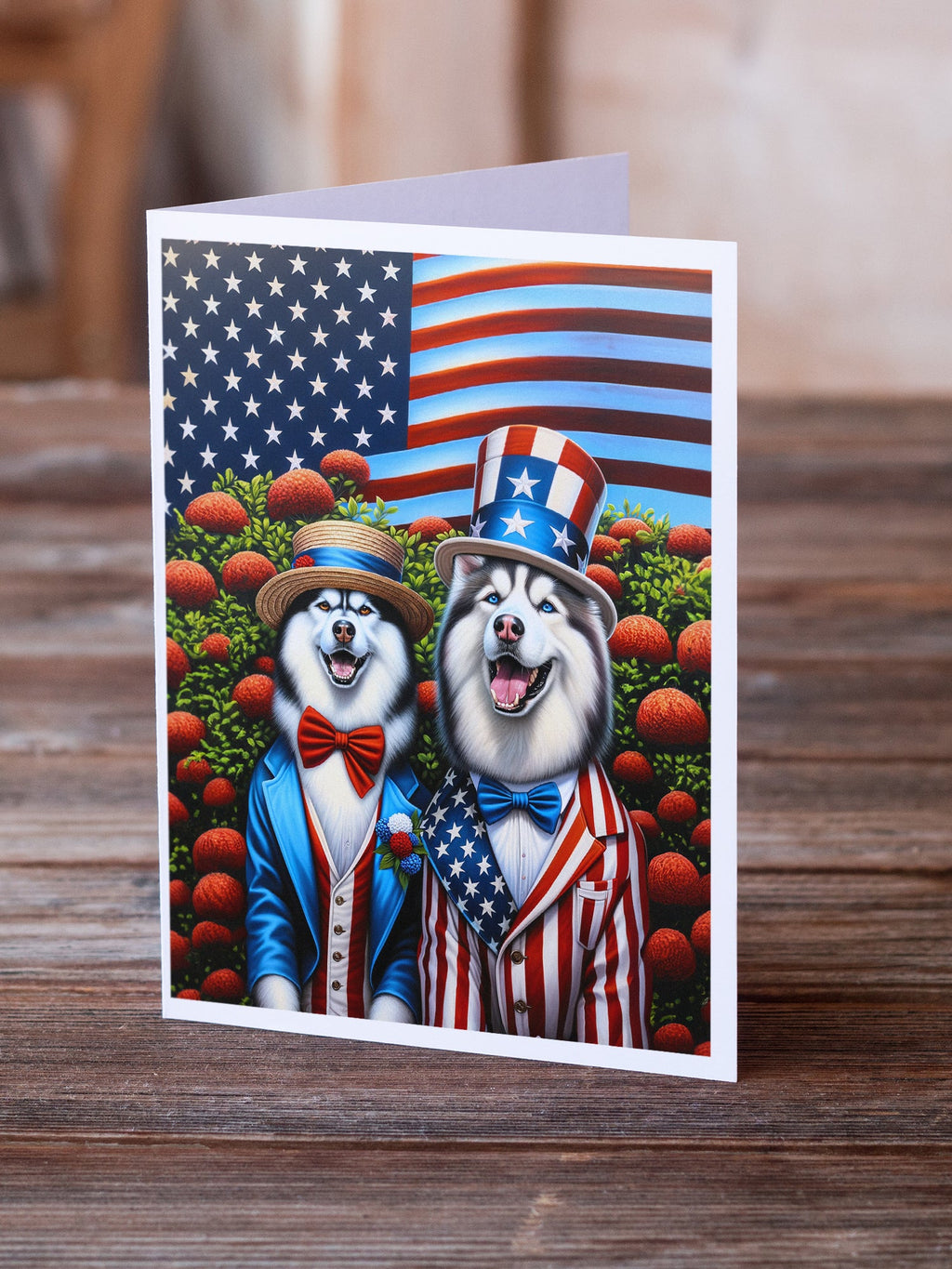 All American Siberian Husky Greeting Cards Pack of 8 Blank Cards with Envelopes Whimsical A7 Size 5x7