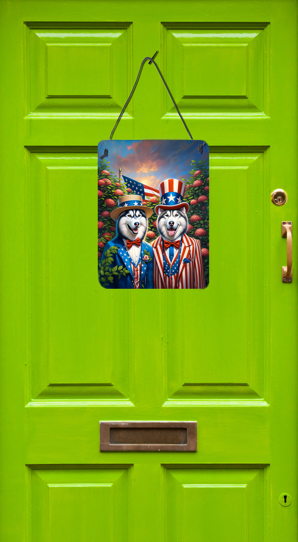 All American Siberian Husky Wall or Door Hanging Prints Aluminum Metal Sign Kitchen Wall Bar Bathroom Plaque Home Decor Front Door Plaque, 12x16, Multicolor