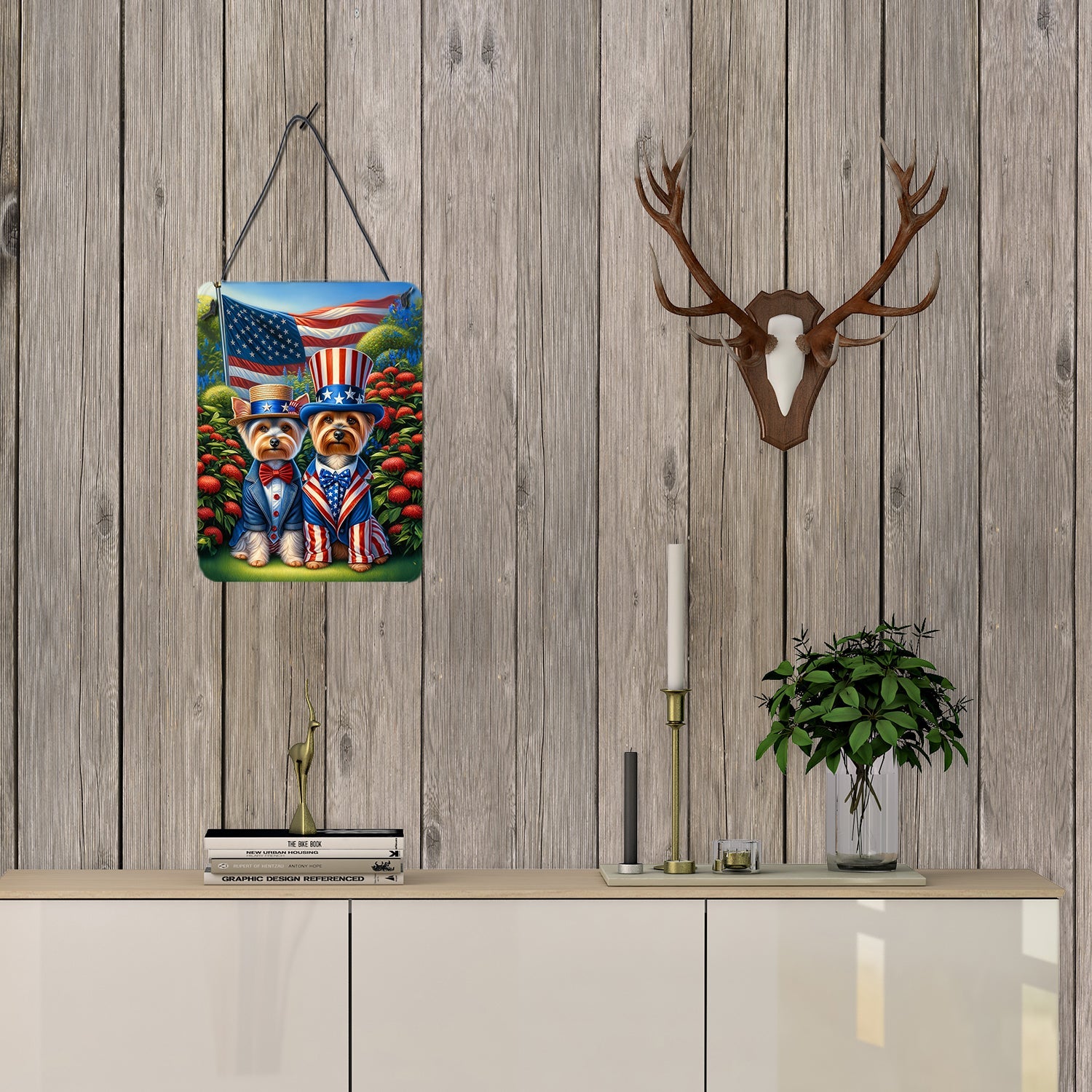 All American Silky Terrier Wall or Door Hanging Prints Aluminum Metal Sign Kitchen Wall Bar Bathroom Plaque Home Decor Front Door Plaque, 12x16, Multicolor