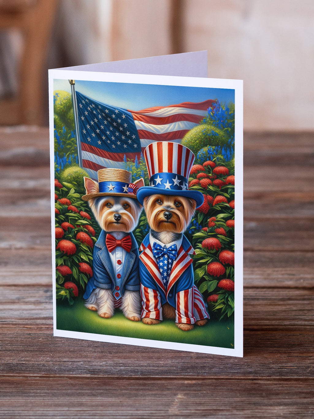 All American Silky Terrier Greeting Cards Pack of 8 Blank Cards with Envelopes Whimsical A7 Size 5x7