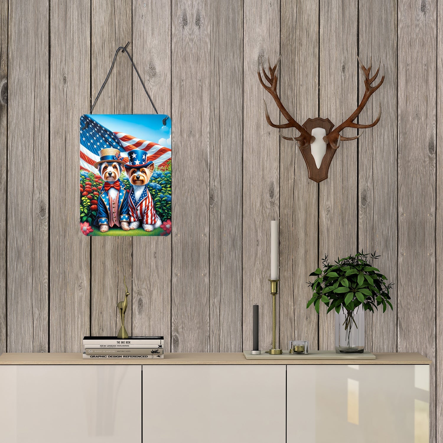 All American Silky Terrier Wall or Door Hanging Prints Aluminum Metal Sign Kitchen Wall Bar Bathroom Plaque Home Decor Front Door Plaque, 12x16, Multicolor
