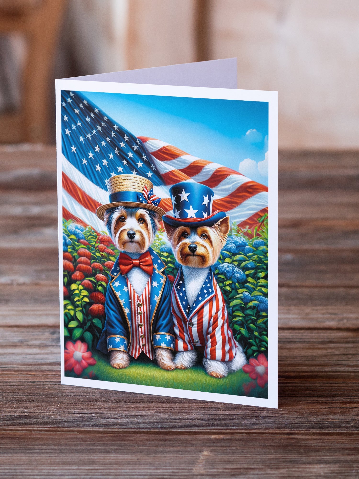All American Silky Terrier Greeting Cards Pack of 8 Blank Cards with Envelopes Whimsical A7 Size 5x7