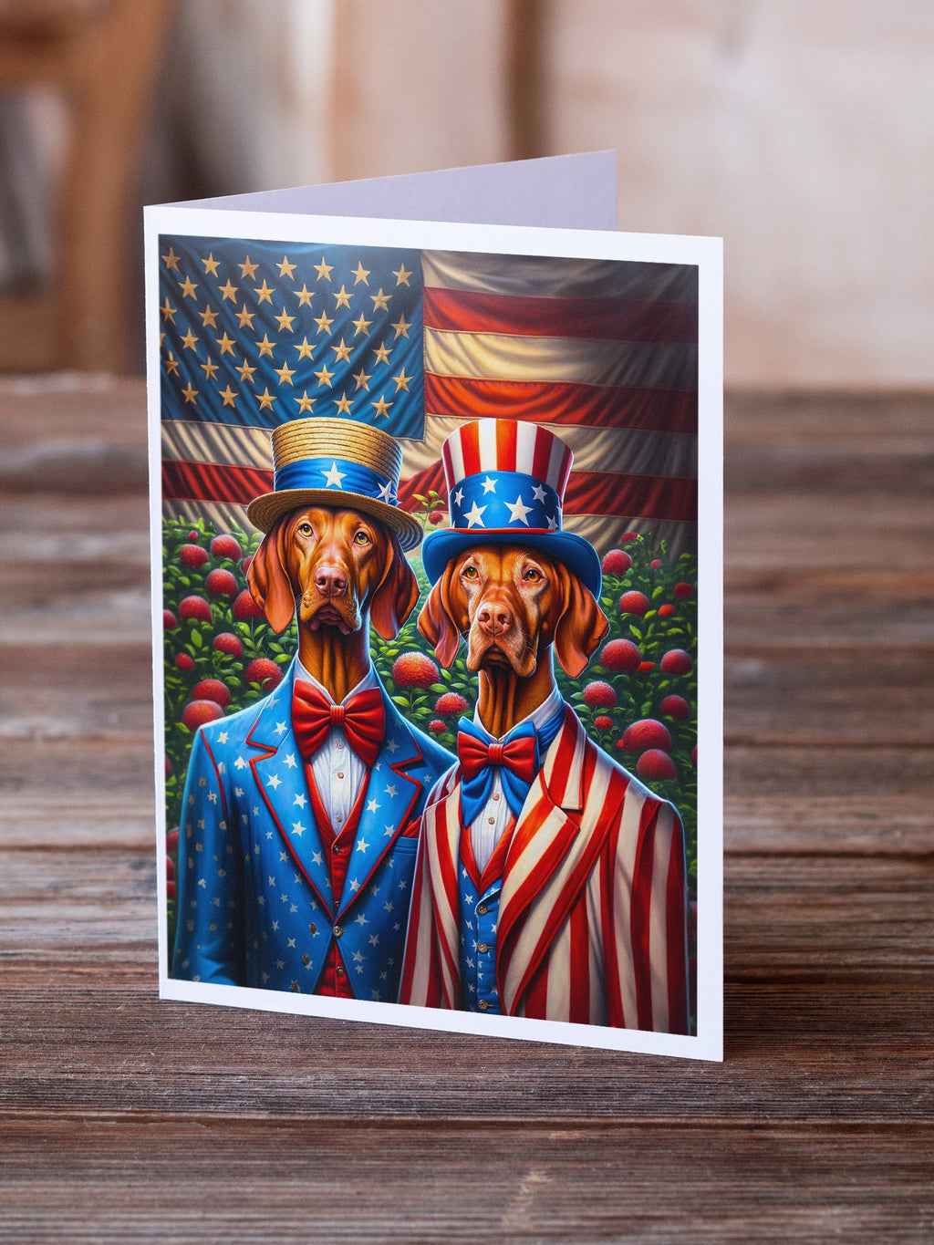 All American Vizsla Greeting Cards Pack of 8 Blank Cards with Envelopes Whimsical A7 Size 5x7