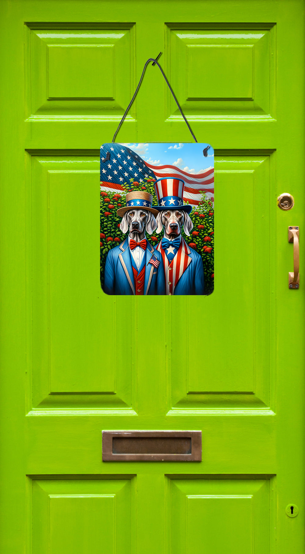 All American Weimaraner Wall or Door Hanging Prints Aluminum Metal Sign Kitchen Wall Bar Bathroom Plaque Home Decor Front Door Plaque, 12x16, Multicolor
