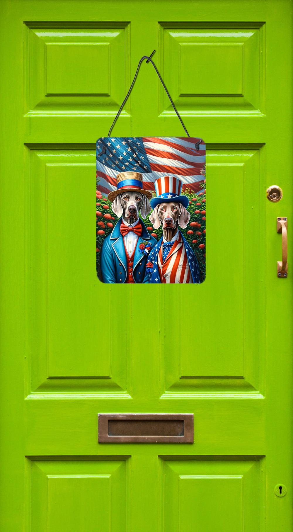 All American Weimaraner Wall or Door Hanging Prints Aluminum Metal Sign Kitchen Wall Bar Bathroom Plaque Home Decor Front Door Plaque, 12x16, Multicolor