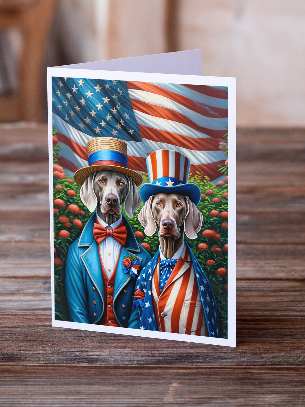 All American Weimaraner Greeting Cards Pack of 8 Blank Cards with Envelopes Whimsical A7 Size 5x7