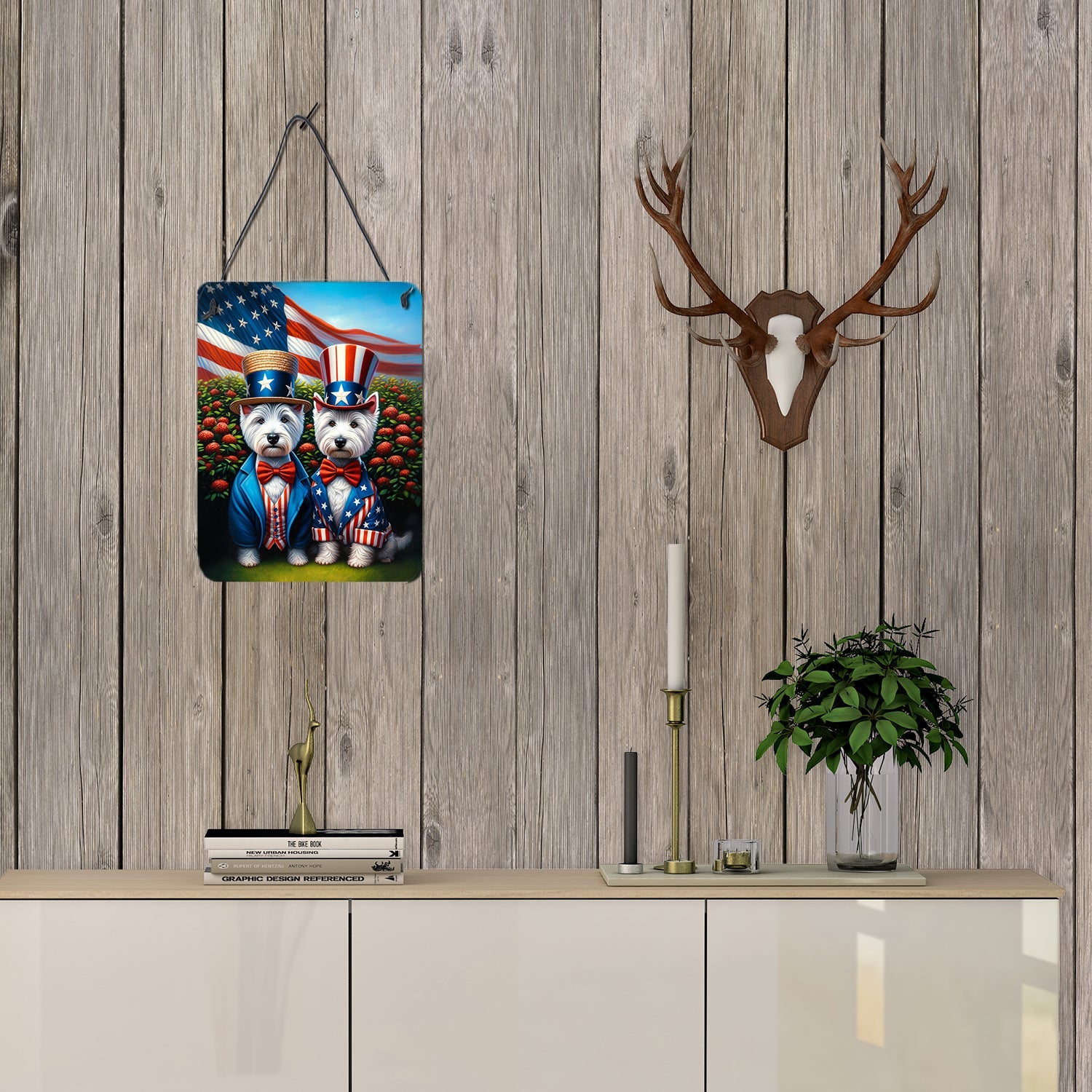 All American Westie Wall or Door Hanging Prints Aluminum Metal Sign Kitchen Wall Bar Bathroom Plaque Home Decor Front Door Plaque, 12x16, Multicolor