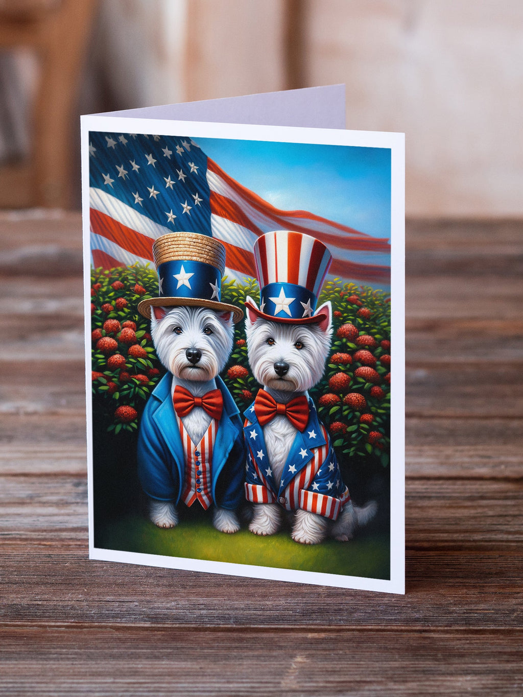 All American Westie Greeting Cards Pack of 8 Blank Cards with Envelopes Whimsical A7 Size 5x7