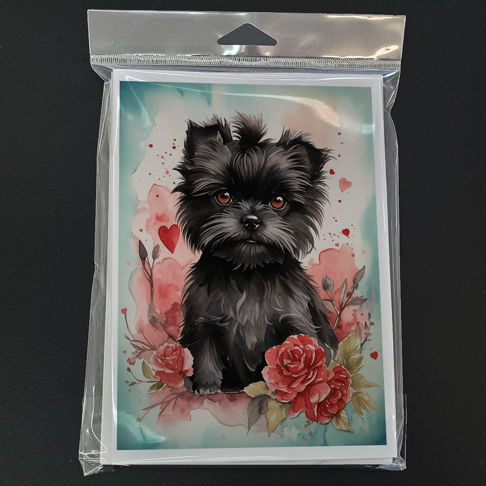 Affenpinscher Valentine Roses Greeting Cards Pack of 8 Blank Cards with Envelopes Whimsical A7 Size 5x7