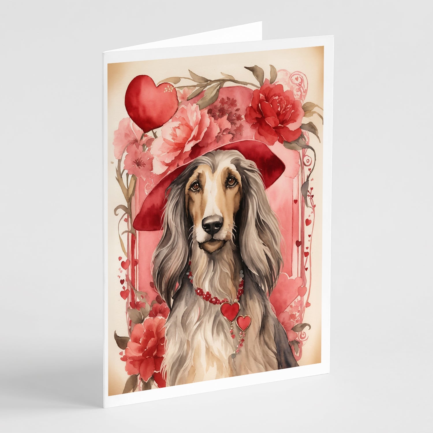 Afghan Hound Valentine Roses Greeting Cards Pack of 8 Blank Cards with Envelopes Whimsical A7 Size 5x7