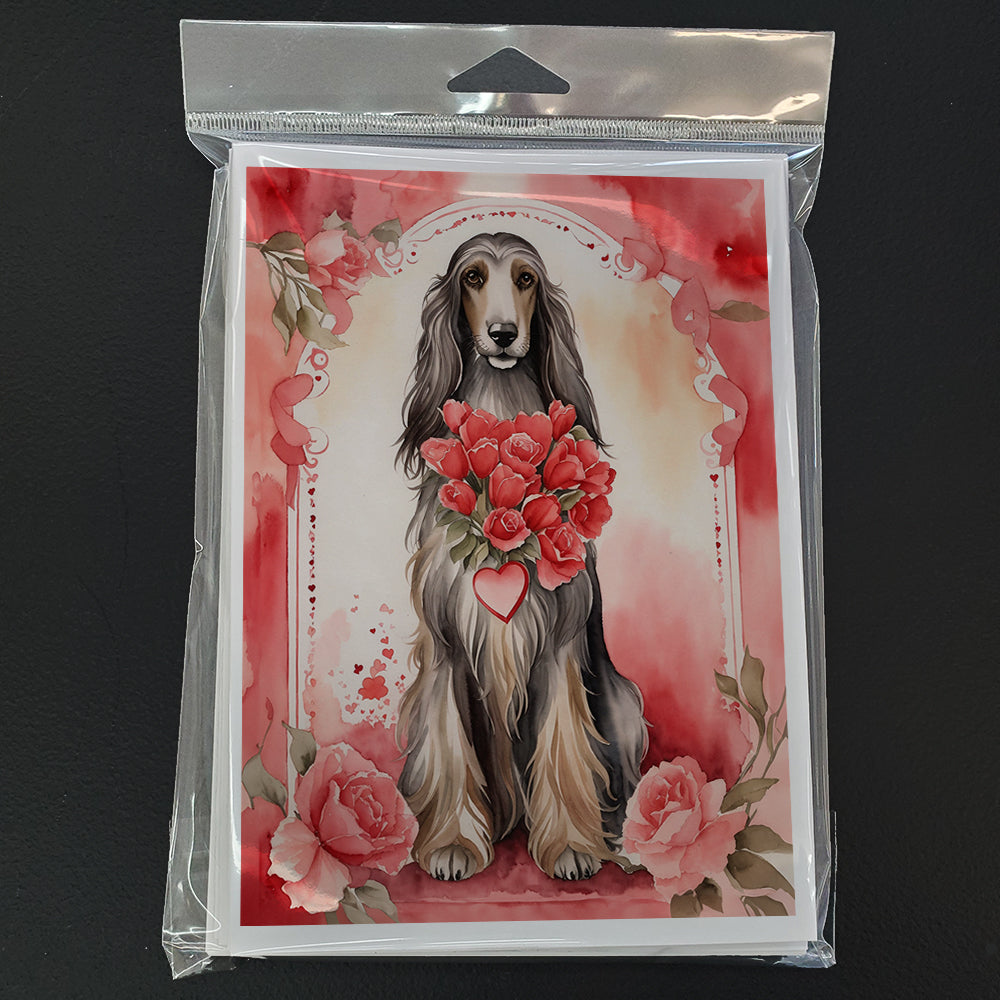 Afghan Hound Valentine Roses Greeting Cards Pack of 8 Blank Cards with Envelopes Whimsical A7 Size 5x7