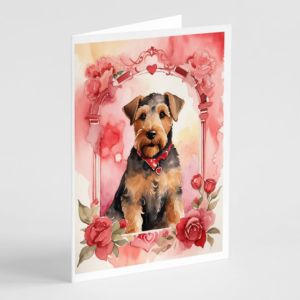 Airedale Terrier Valentine Roses Greeting Cards Pack of 8 Blank Cards with Envelopes Whimsical A7 Size 5x7