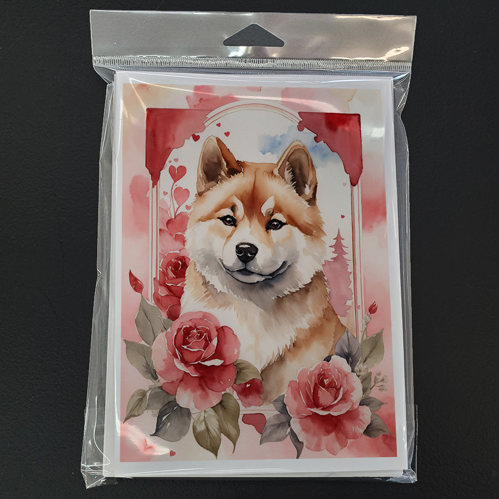 Akita Valentine Roses Greeting Cards Pack of 8 Blank Cards with Envelopes Whimsical A7 Size 5x7
