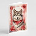 Alaskan Malamute Valentine Roses Greeting Cards Pack of 8 Blank Cards with Envelopes Whimsical A7 Size 5x7