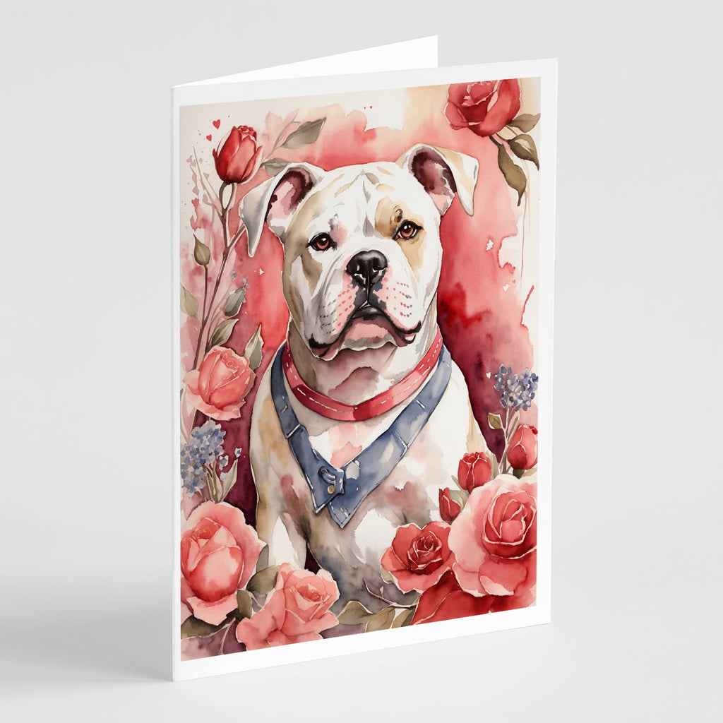 American Bulldog Valentine Roses Greeting Cards Pack of 8 Blank Cards with Envelopes Whimsical A7 Size 5x7