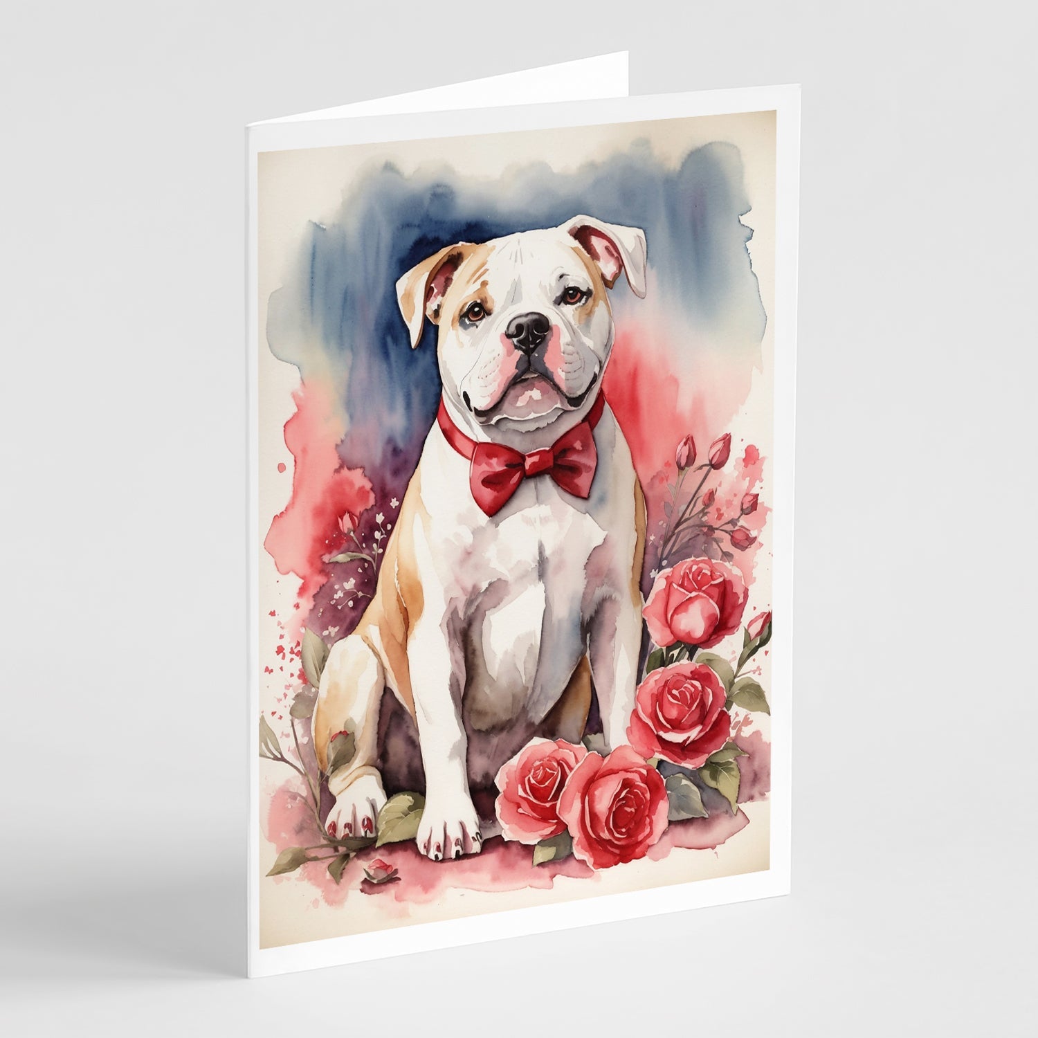 American Bulldog Valentine Roses Greeting Cards Pack of 8 Blank Cards with Envelopes Whimsical A7 Size 5x7