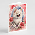 American Eskimo Valentine Roses Greeting Cards Pack of 8 Blank Cards with Envelopes Whimsical A7 Size 5x7