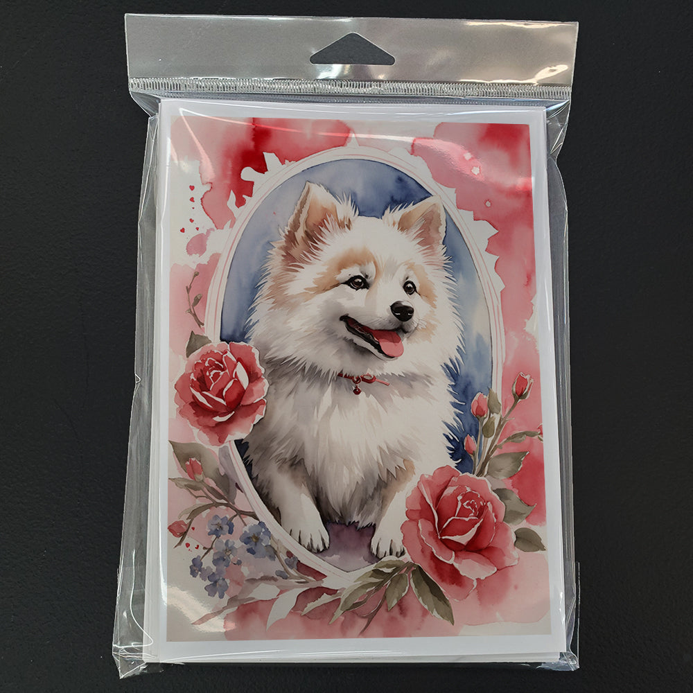 American Eskimo Valentine Roses Greeting Cards Pack of 8 Blank Cards with Envelopes Whimsical A7 Size 5x7