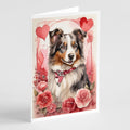 Australian Shepherd Valentine Roses Greeting Cards Pack of 8 Blank Cards with Envelopes Whimsical A7 Size 5x7