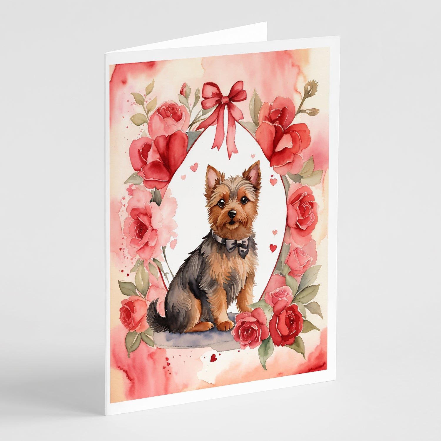 Australian Terrier Valentine Roses Greeting Cards Pack of 8 Blank Cards with Envelopes Whimsical A7 Size 5x7