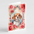 Beagle Valentine Roses Greeting Cards Pack of 8 Blank Cards with Envelopes Whimsical A7 Size 5x7