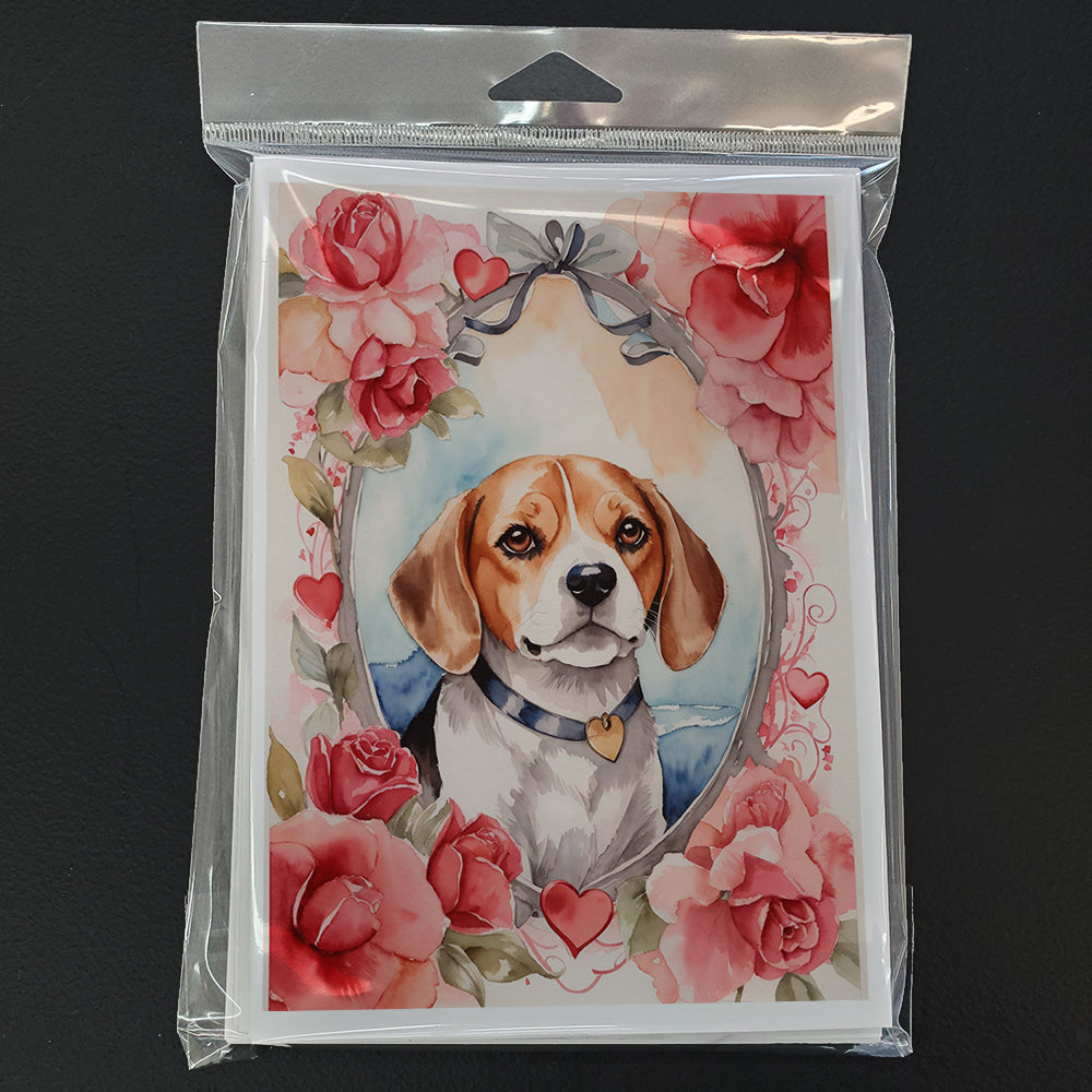 Beagle Valentine Roses Greeting Cards Pack of 8 Blank Cards with Envelopes Whimsical A7 Size 5x7