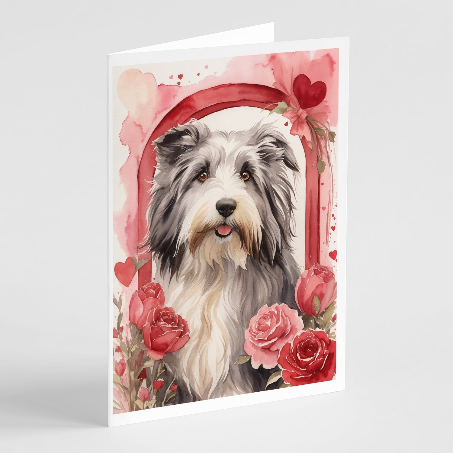 Bearded Collie Valentine Roses Greeting Cards Pack of 8 Blank Cards with Envelopes Whimsical A7 Size 5x7