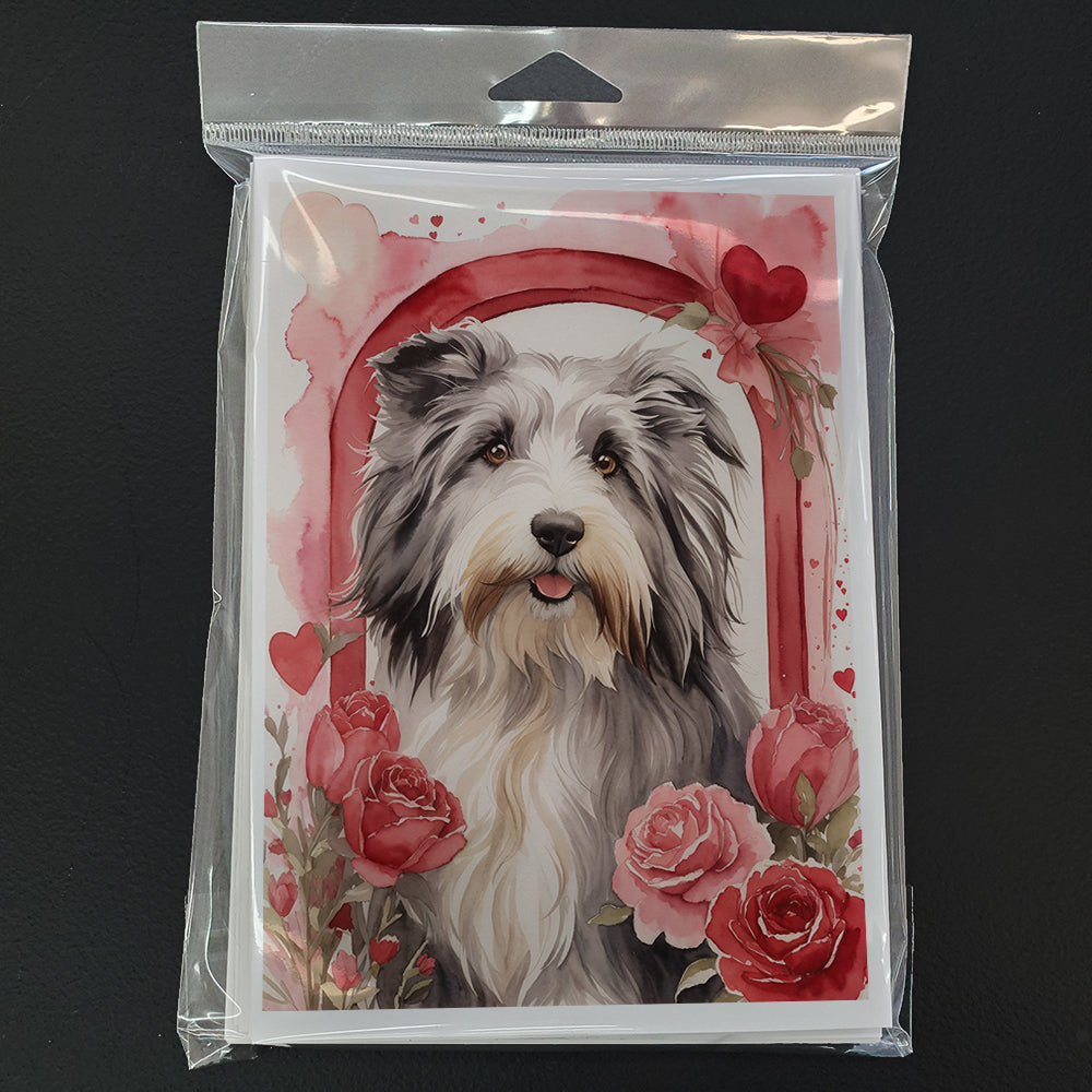 Bearded Collie Valentine Roses Greeting Cards Pack of 8 Blank Cards with Envelopes Whimsical A7 Size 5x7