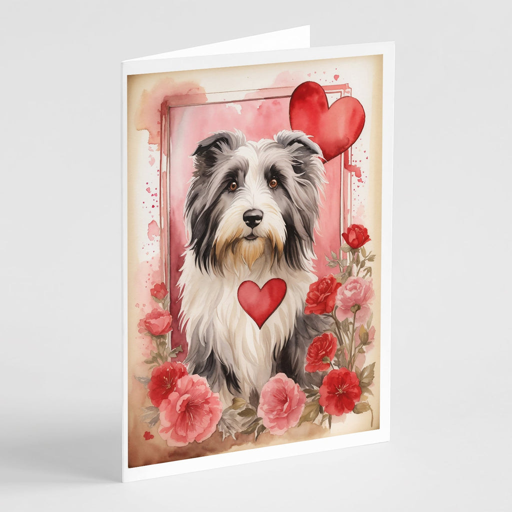 Bearded Collie Valentine Roses Greeting Cards Pack of 8 Blank Cards with Envelopes Whimsical A7 Size 5x7