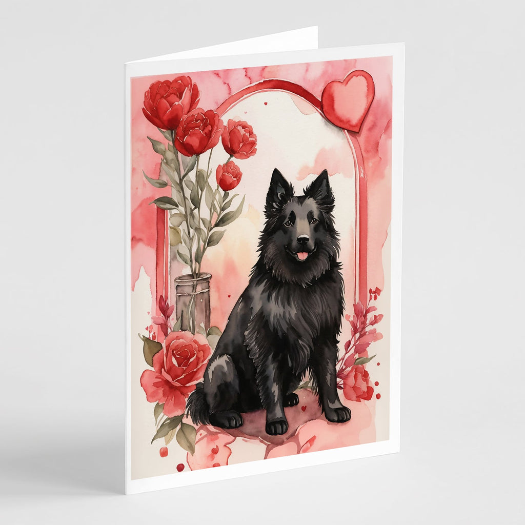 Belgian Sheepdog Valentine Roses Greeting Cards Pack of 8 Blank Cards with Envelopes Whimsical A7 Size 5x7
