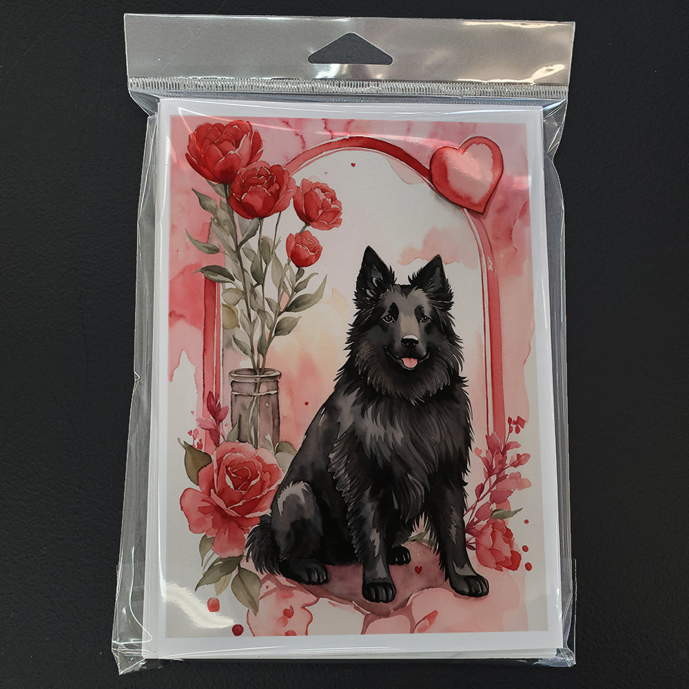 Belgian Sheepdog Valentine Roses Greeting Cards Pack of 8 Blank Cards with Envelopes Whimsical A7 Size 5x7