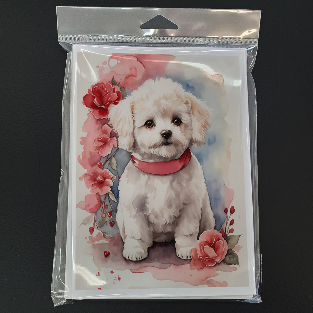 Bichon Frise Valentine Roses Greeting Cards Pack of 8 Blank Cards with Envelopes Whimsical A7 Size 5x7
