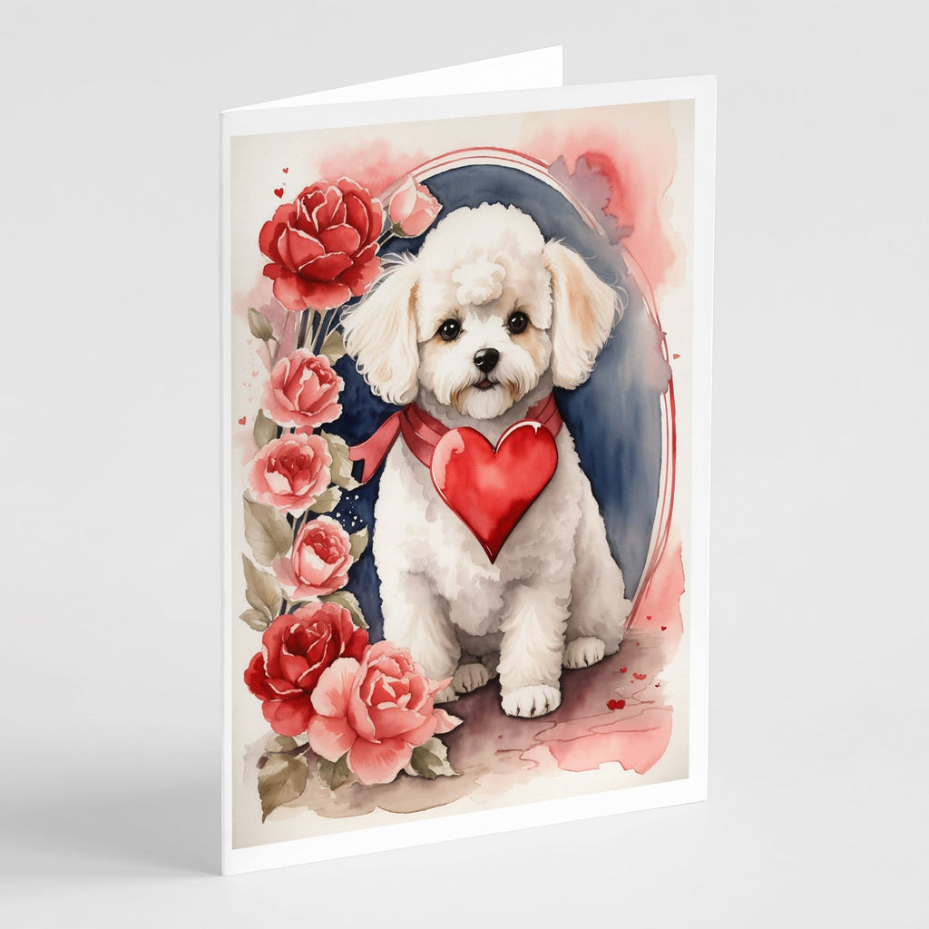 Bichon Frise Valentine Roses Greeting Cards Pack of 8 Blank Cards with Envelopes Whimsical A7 Size 5x7
