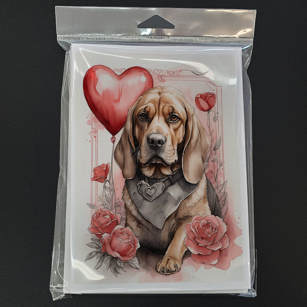 Bloodhound Valentine Roses Greeting Cards Pack of 8 Blank Cards with Envelopes Whimsical A7 Size 5x7