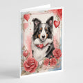 Border Collie Valentine Roses Greeting Cards Pack of 8 Blank Cards with Envelopes Whimsical A7 Size 5x7