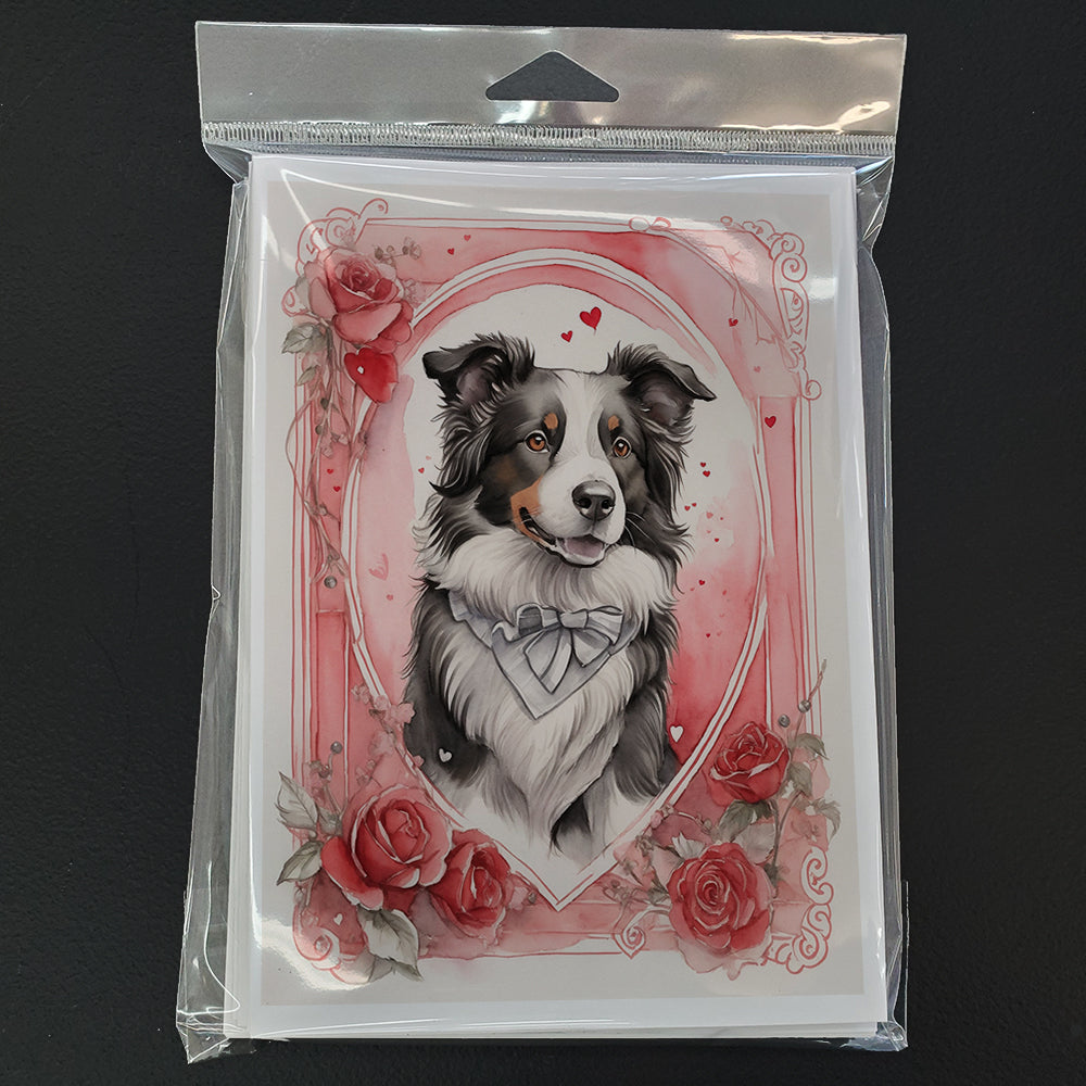 Border Collie Valentine Roses Greeting Cards Pack of 8 Blank Cards with Envelopes Whimsical A7 Size 5x7