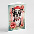 Boston Terrier Valentine Roses Greeting Cards Pack of 8 Blank Cards with Envelopes Whimsical A7 Size 5x7