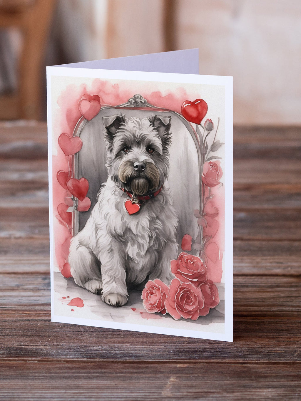 Bouvier des Flandres Valentine Roses Greeting Cards Pack of 8 Blank Cards with Envelopes Whimsical A7 Size 5x7