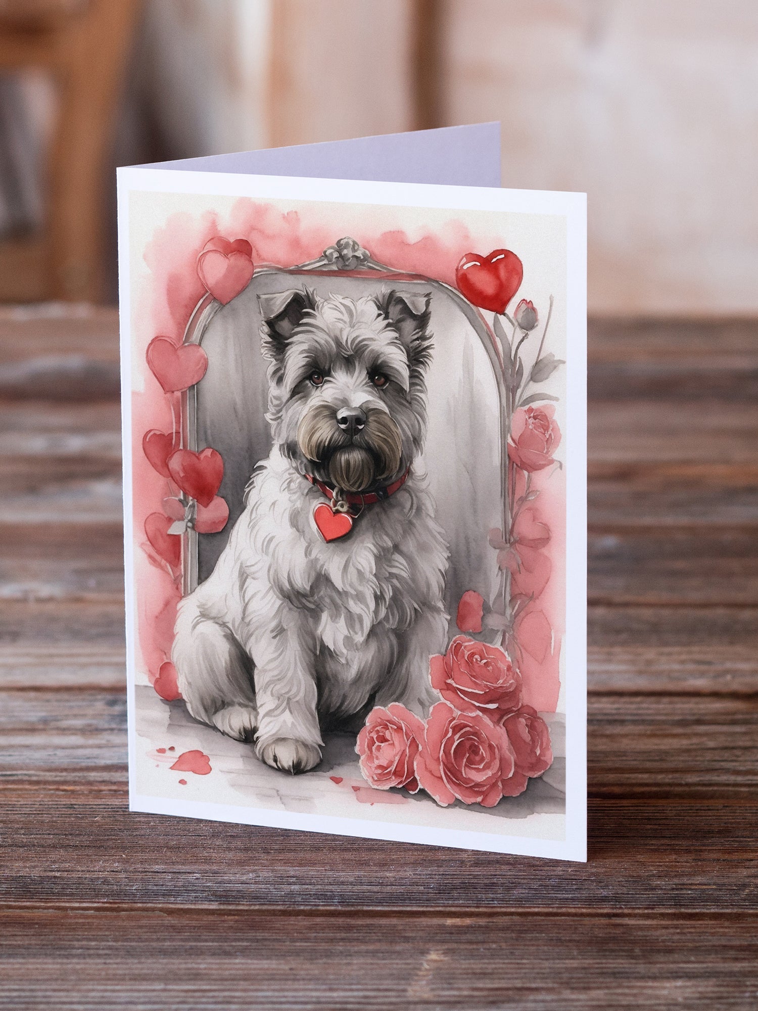 Bouvier des Flandres Valentine Roses Greeting Cards Pack of 8 Blank Cards with Envelopes Whimsical A7 Size 5x7