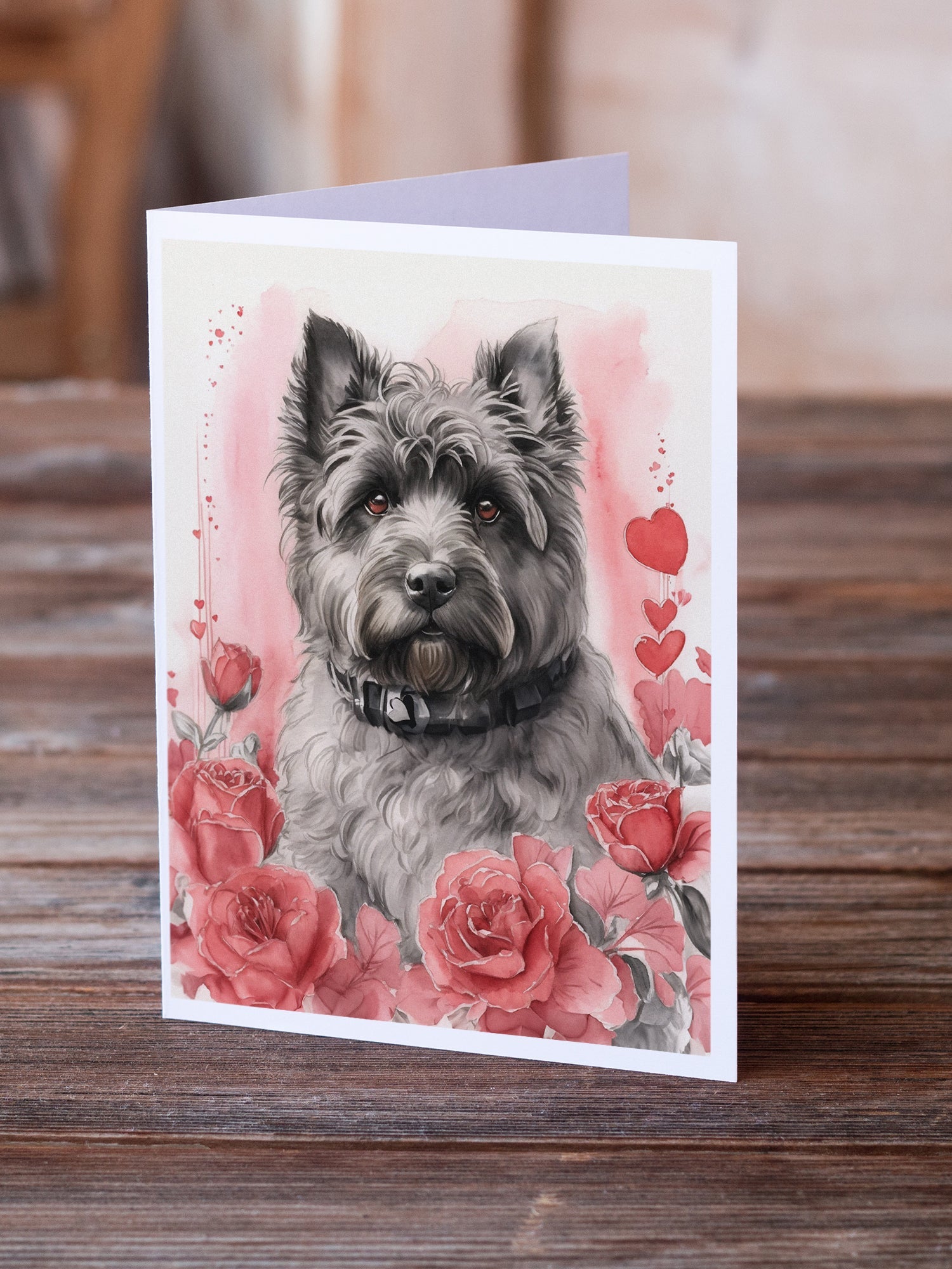 Bouvier des Flandres Valentine Roses Greeting Cards Pack of 8 Blank Cards with Envelopes Whimsical A7 Size 5x7