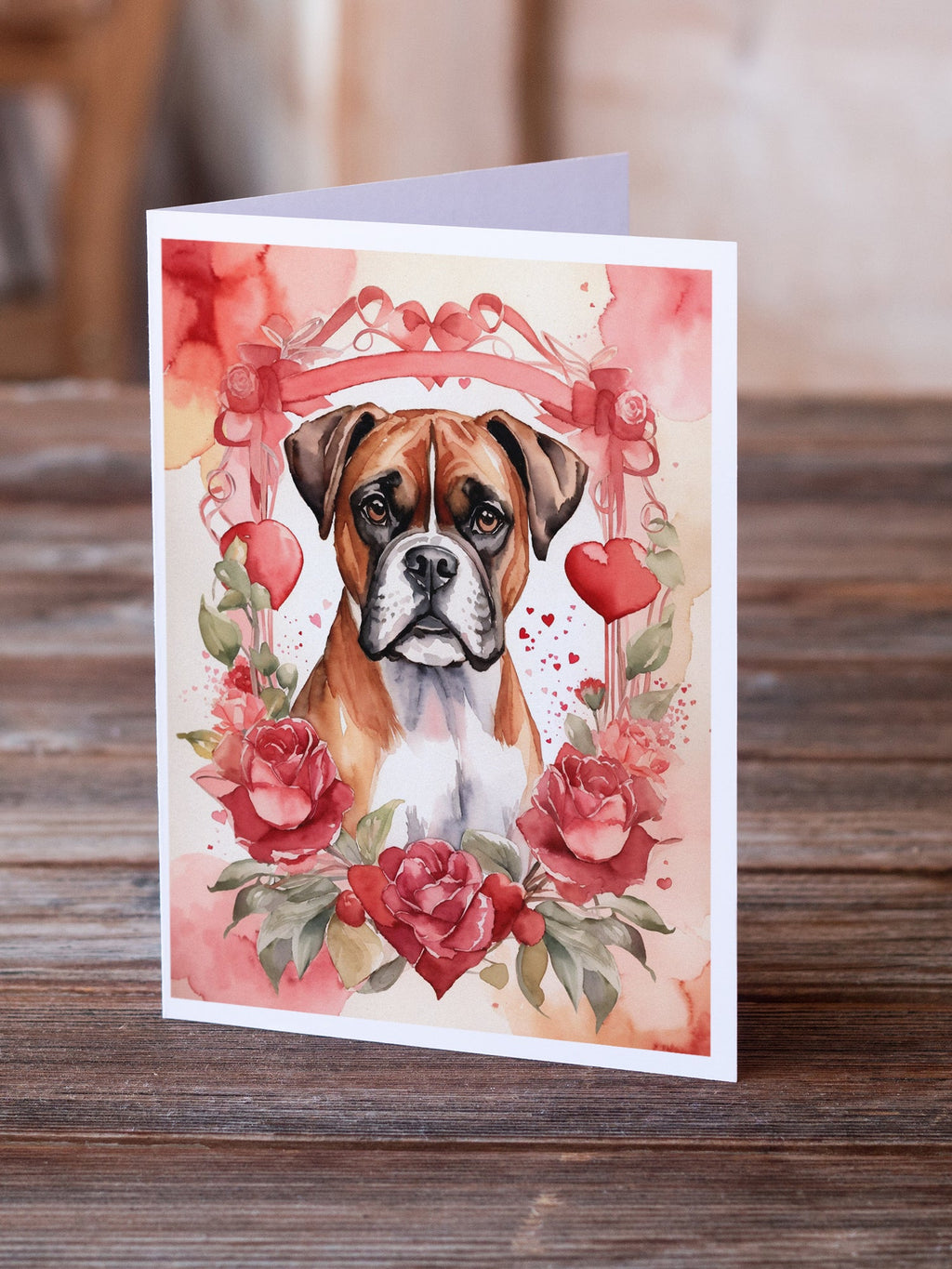 Boxer Valentine Roses Greeting Cards Pack of 8 Blank Cards with Envelopes Whimsical A7 Size 5x7