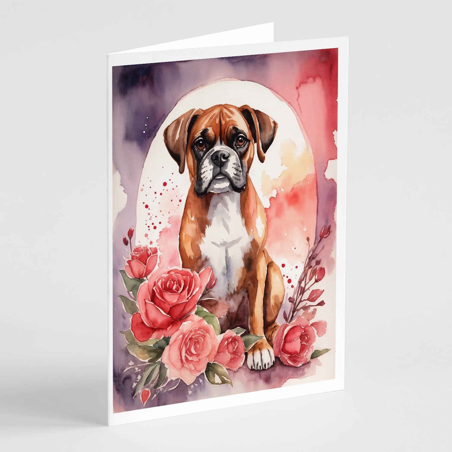 Boxer Valentine Roses Greeting Cards Pack of 8 Blank Cards with Envelopes Whimsical A7 Size 5x7