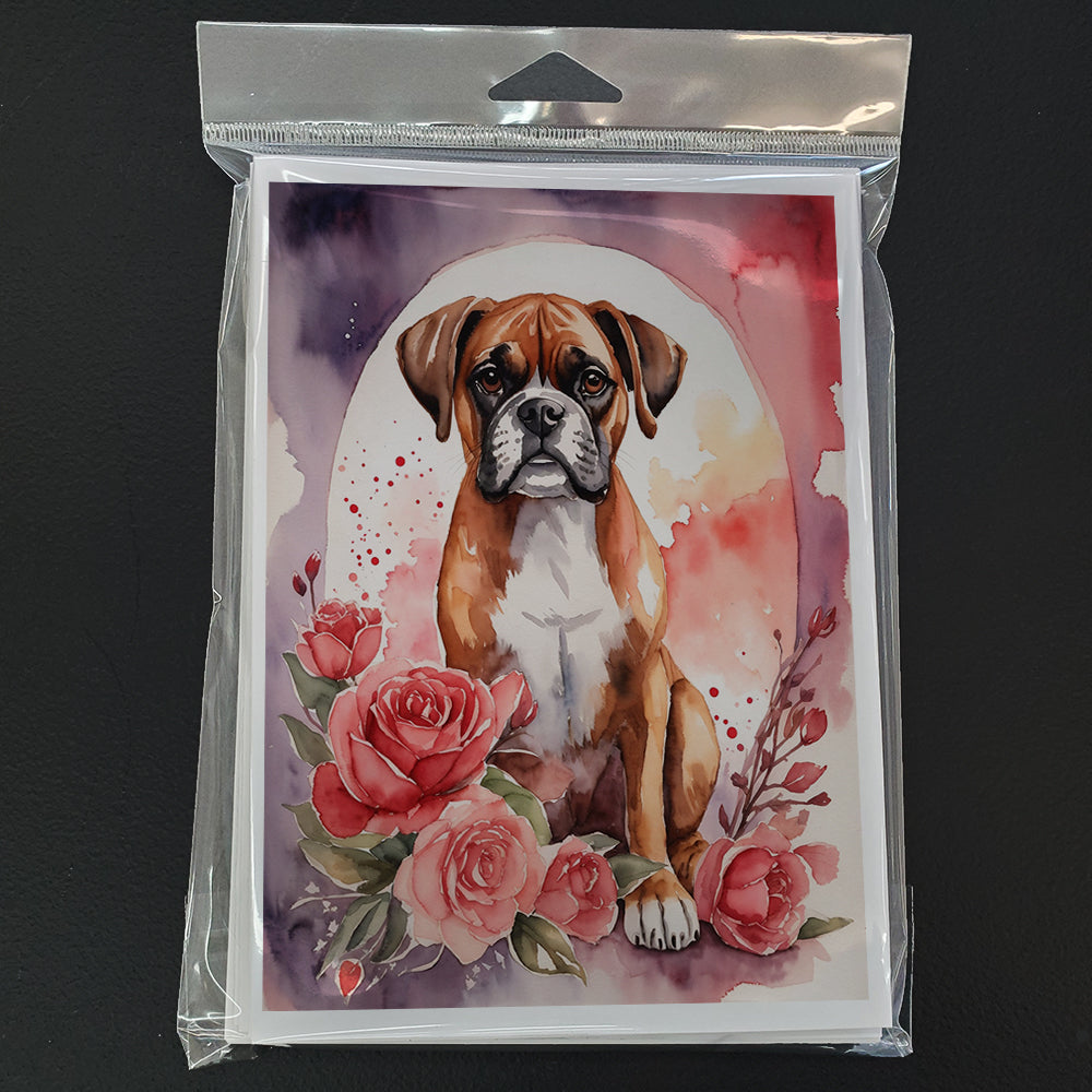 Boxer Valentine Roses Greeting Cards Pack of 8 Blank Cards with Envelopes Whimsical A7 Size 5x7