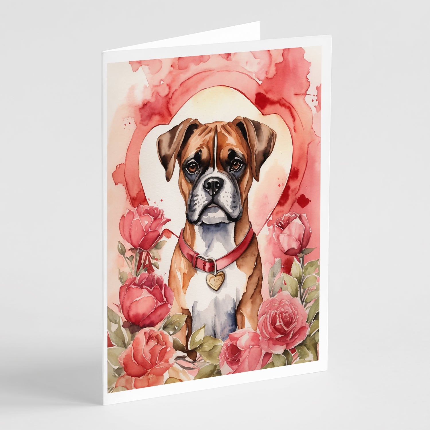 Boxer Valentine Roses Greeting Cards Pack of 8 Blank Cards with Envelopes Whimsical A7 Size 5x7
