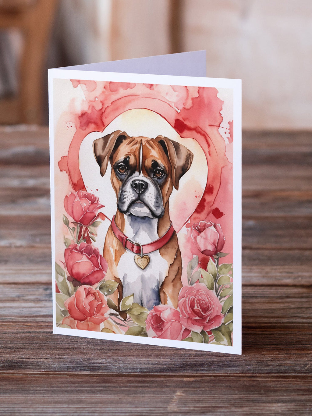 Boxer Valentine Roses Greeting Cards Pack of 8 Blank Cards with Envelopes Whimsical A7 Size 5x7